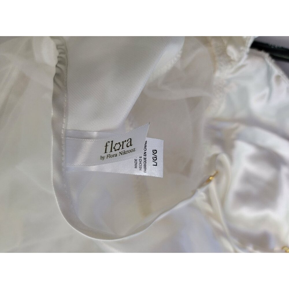 FLORA NIKROOZ Bellflower White Floral Lace & Sheer Babydoll Lingerie Gown Sz L - Picture 6 of 8